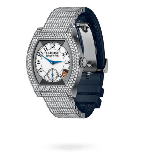 F.P. Journe Elégante Titanium with 12 rows of diamonds and set bracelet Titanium 40 x 35 MM - Titanium Diamond Bracelet And Blue Rubber Strap - Diamond Bezel - White Dial - Titanium with 12 rows of diamonds and set bracelet nyc watcher nyc watches