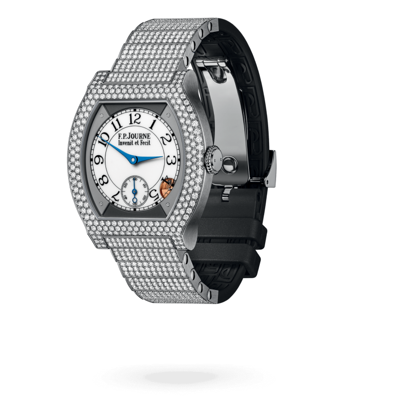 F.P. Journe Elégante Titanium with 12 rows of diamonds and set bracelet Titanium 40 x 35 MM - Titanium Diamond Bracelet And Black Rubber Strap - Diamond Bezel - White Dial - Titanium with 12 rows of diamonds and set bracelet nyc watcher nyc watches