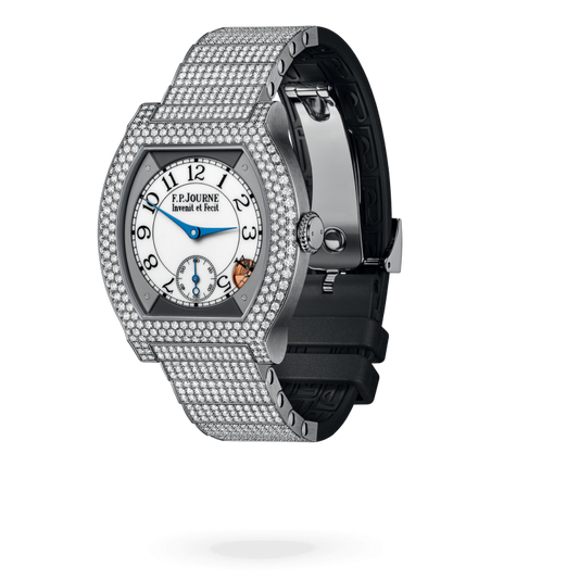 F.P. Journe Elégante Titanium with 12 rows of diamonds and set bracelet Titanium 40 x 35 MM - Titanium Diamond Bracelet And Black Rubber Strap - Diamond Bezel - White Dial - Titanium with 12 rows of diamonds and set bracelet nyc watcher nyc watches