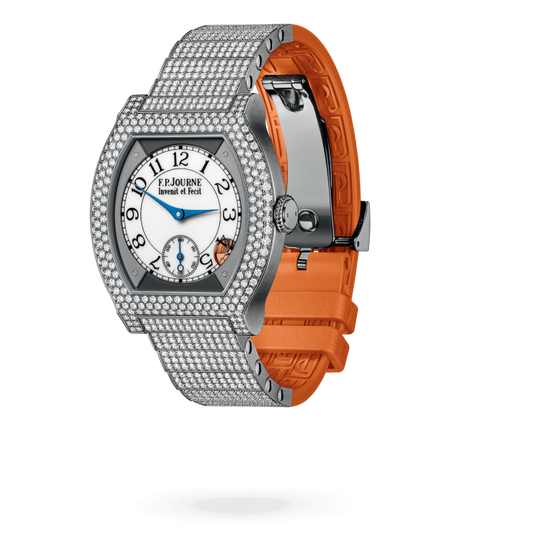 F.P. Journe Elégante Titanium with 12 rows of diamonds and set bracelet Titanium 40 x 35 MM - Titanium Diamond Bracelet And Orange Rubber Strap - Diamond Bezel - White Dial - Titanium with 12 rows of diamonds and set bracelet nyc watcher nyc watches
