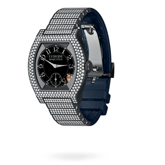 F.P. Journe Elégante Titanium Titalyt® with 12 rows of diamonds and set bracelet 40 x 35 MM - Titanium Diamond Blue Rubber Strap - Diamond Bezel - Black Dial - Titalyt® with 12 rows of diamonds and set bracelet nyc watcher nyc watches