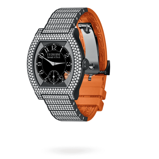 F.P. Journe Elégante Titanium Titalyt® with 12 rows of diamonds and set bracelet 40 x 35 MM - Titanium Diamond Orange Rubber Strap - Diamond Bezel - Black Dial - Titalyt® with 12 rows of diamonds and set bracelet nyc watcher nyc watches