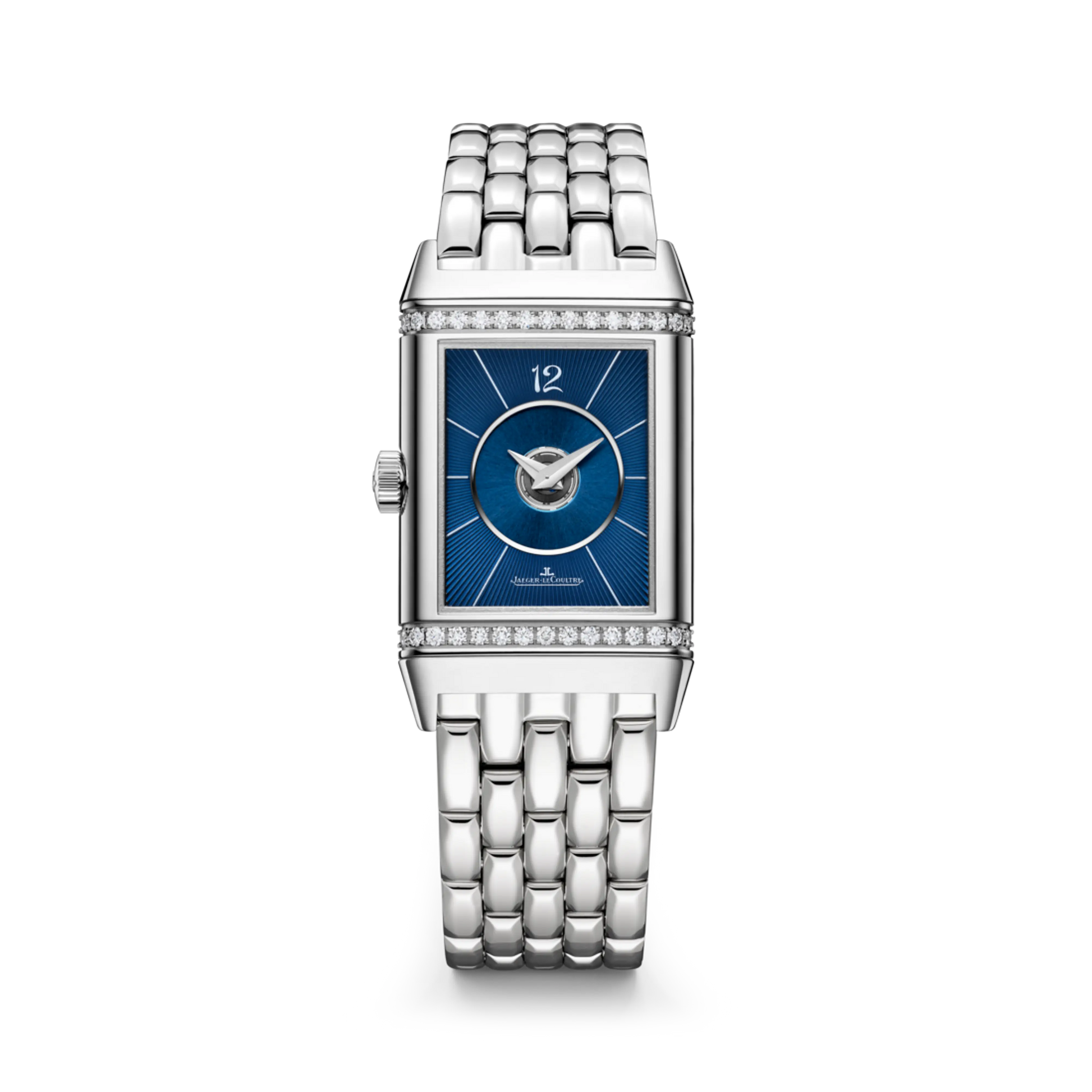 JLC - Reverso Classic Duetto - 40 MM x 24.4 MM - Stainless Steel - Silvered-Gray/Blue Dial - Diamond-Set Case - Stainless Steel Bracelet - Q2578181