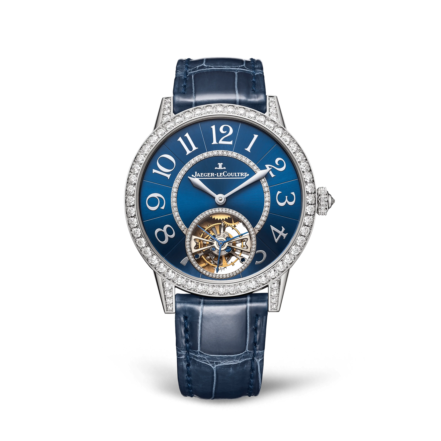 JLC - Rendez-Vous Jewellery Tourbillon - 39 MM - White Gold - Blue Diamond-Set Dial - Diamond Bezel - Blue Leather Strap - Q3413480