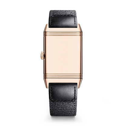 JLC - Reverso Tribute Monoface Small Seconds - 45.6 MM x 27.4 MM - Pink Gold - Black Dial - Black Leather/Canvas Strap - Q713257J