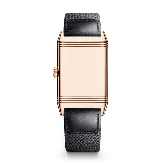 JLC - Reverso Tribute Monoface Small Seconds - 45.6 MM x 27.4 MM - Pink Gold - Black Dial - Black Leather/Canvas Strap - Q713257J