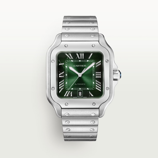 Cartier Santos de Cartier Stainless Steel 39.8 MM (Large Model) - Stainless Steel Bracelet - Green Dial - WSSA0062