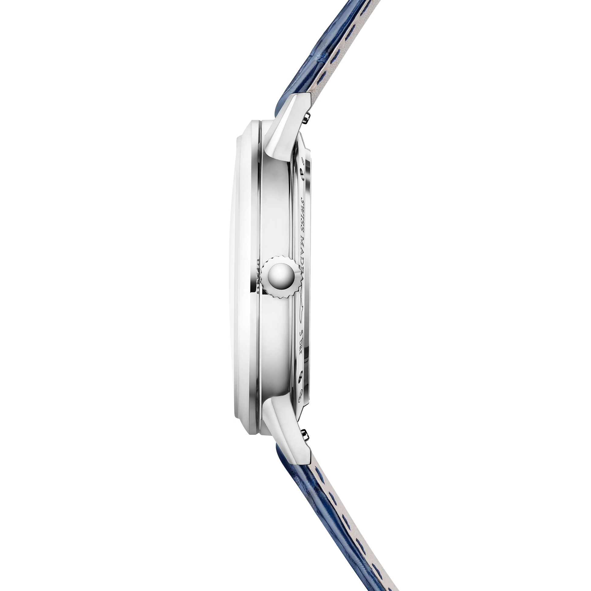 JLC - Rendez-Vous Classic Night & Day - 34 MM - Stainless Steel - Silvered-Gray Guilloché Diamond Dial - Blue Leather Strap - Q3448411
