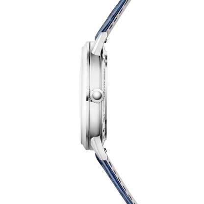 JLC - Rendez-Vous Classic Night & Day - 34 MM - Stainless Steel - Silvered-Gray Guilloché Diamond Dial - Blue Leather Strap - Q3448411