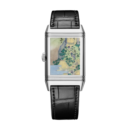 JLC - Reverso Tribute Enamel Hokusai Waterfalls Limited Edition - Kiyotaki Kannon Waterfall - 45.6 MM x 27.4 MM - White Gold - Green Guilloché Enamel Dial - Black Leather Strap - Q39334T8