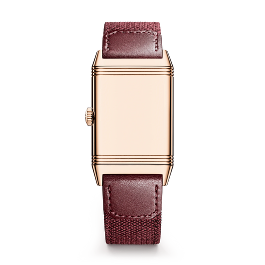 JLC - Reverso Tribute Monoface Small Seconds - 45.6 MM x 27.4 MM - Pink Gold - Burgundy Dial - Burgundy Leather/Canvas Strap - Q713256J