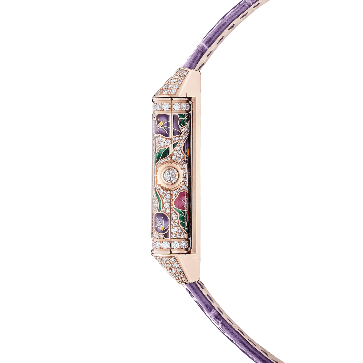 JLC - Reverso One Precious Flowers - Limited Edition - 40 MM x 20 MM - Pink Gold - Mother-Of-Pearl Dial - Diamond-Set Case - Purple Leather Strap - Q3292435