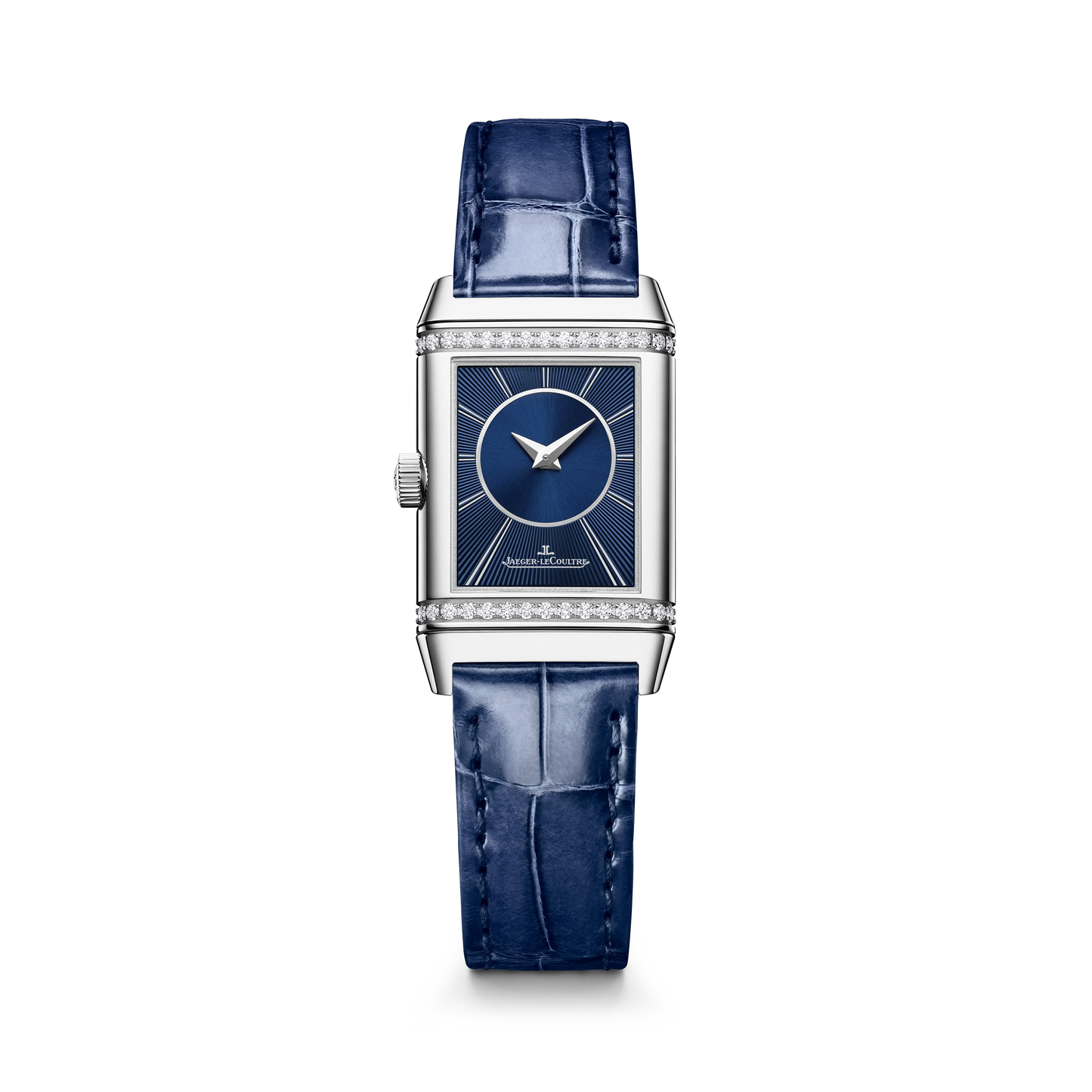 JLC - Reverso Classic Duetto - 34.2 MM x 21 MM - Stainless Steel - Silver/Blue Dial - Diamond-Set Case - Blue Leather Strap - Q2668423