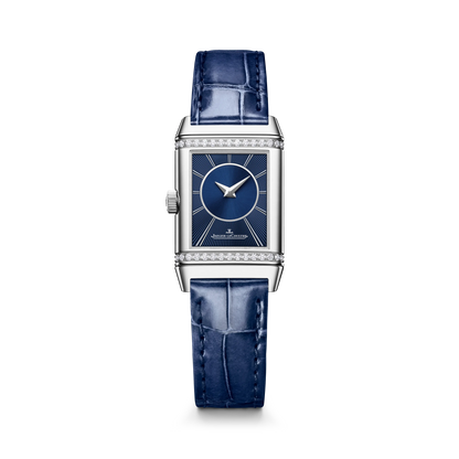 JLC - Reverso Classic Duetto - 34.2 MM x 21 MM - Stainless Steel - Silvered-Gray/Blue Dial - Blue Leather Strap - Q2668443