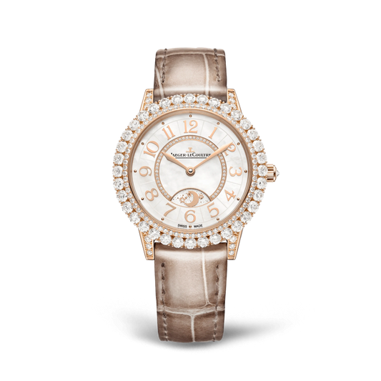 JLC - Rendez-Vous Dazzling Night & Day - 36 MM - Pink Gold - Mother-Of-Pearl Diamond-Set Dial - Diamond Bezel - Taupe Leather Strap - Q3432570