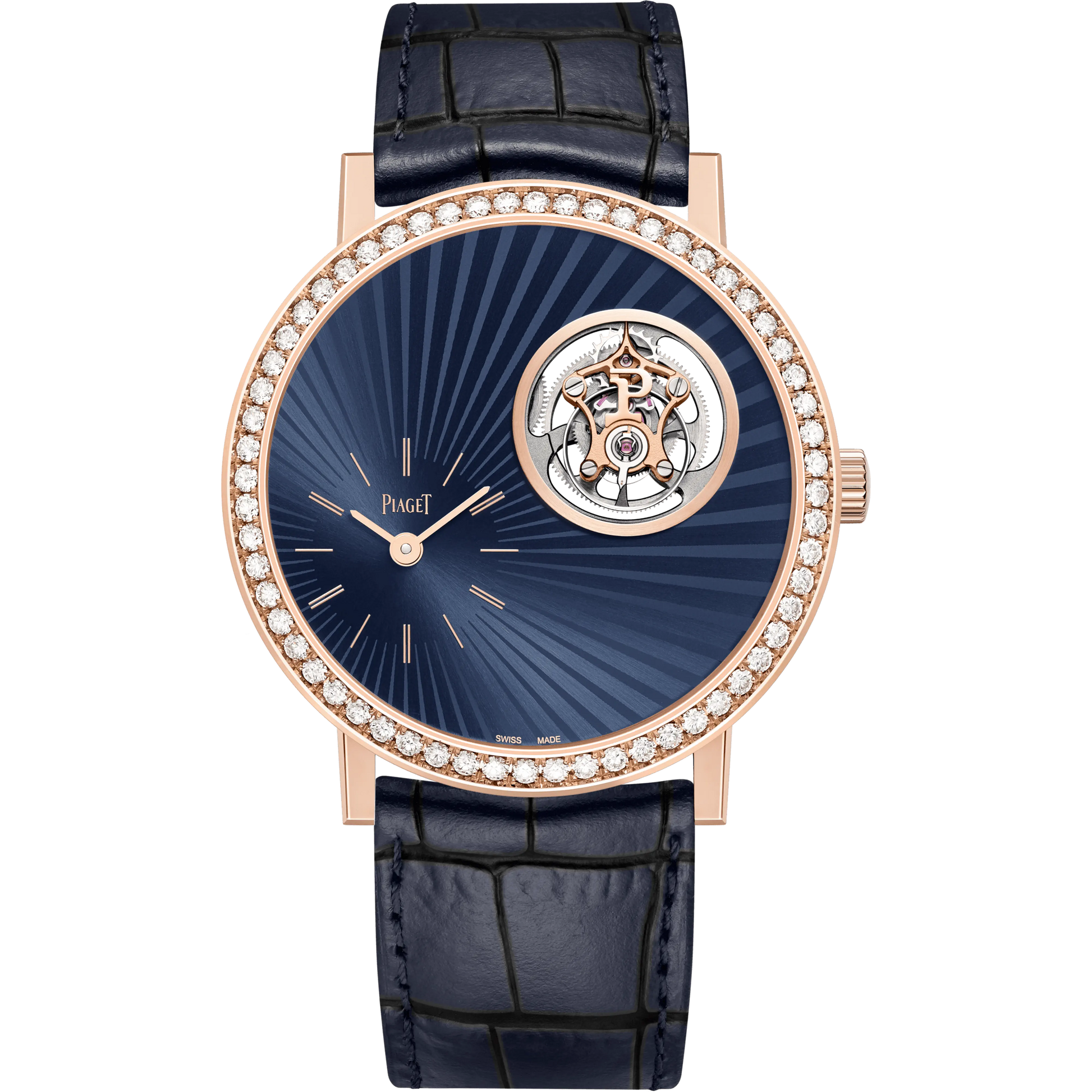 Piaget Altiplano - Rose Gold 41 MM - Black Leather Strap - Diamond Bezel - Blue Dial -  G0A45032