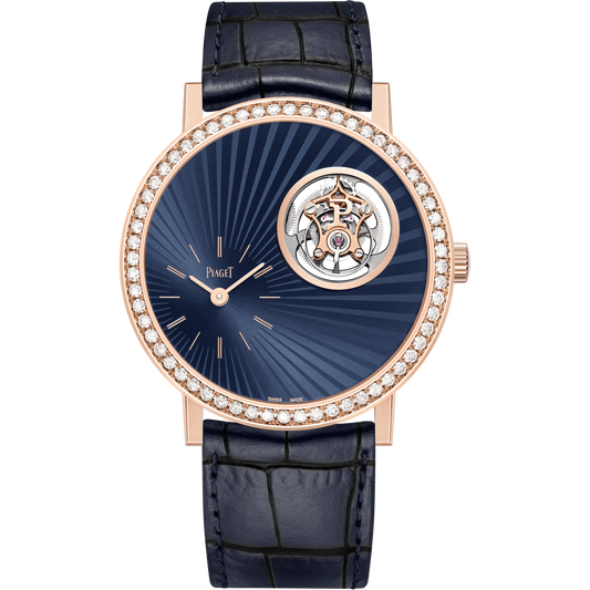 Piaget Altiplano - Rose Gold 41 MM - Black Leather Strap - Diamond Bezel - Blue Dial -  G0A45032