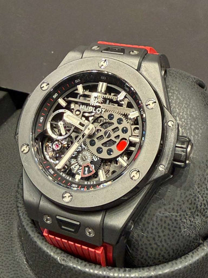 Hublot Big Bang MECA Black Ceramic - 45 MM - Black Rubber Strap - Skeleton Dial - 414.CI.1123.RX