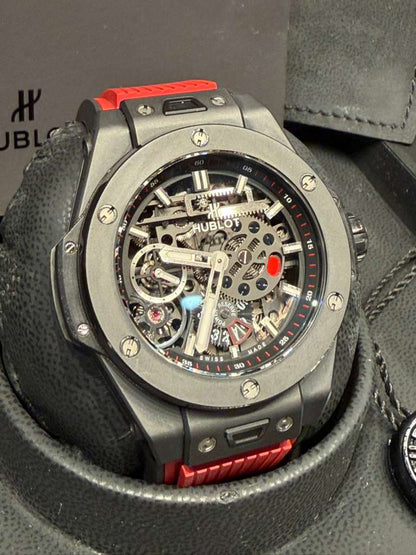 Hublot Big Bang MECA Black Ceramic - 45 MM - Black Rubber Strap - Skeleton Dial - 414.CI.1123.RX