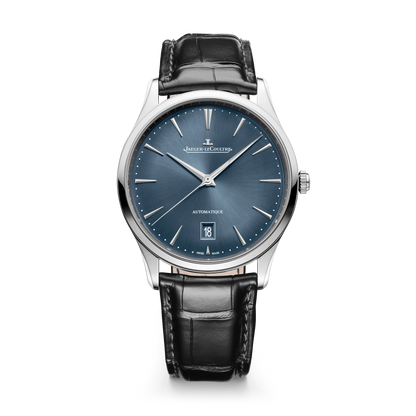 JLC - Master Ultra Thin Date - 39 MM - Stainless Steel - Blue-Gray Dial - Black Leather Strap - Q1238480