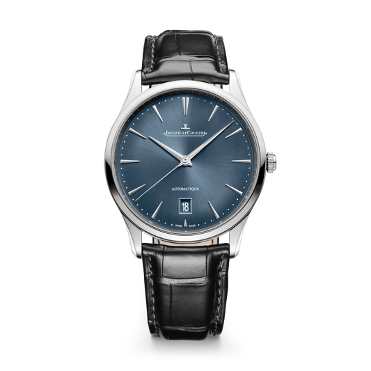 JLC - Master Ultra Thin Date - 39 MM - Stainless Steel - Blue-Gray Dial - Black Leather Strap - Q1238480