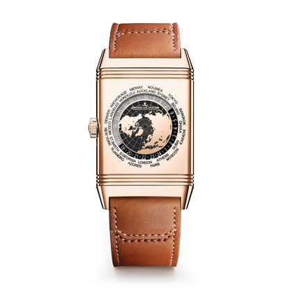 JLC - Reverso Tribute Geographic - Limited Edition - 49.4 MM x 29.9 MM - Pink Gold - Toffee Brown Dial - Brown Leather Strap - Q714256J