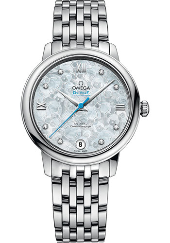 Omega De Ville Stainless Steel 32.7 MM - Stainless Steel Bracelet - Mother-Of-Pearl Diamond Dial - 424.10.33.20.55.004 nyc watcher nyc watches