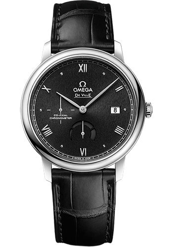 Omega De Ville Stainless Steel 39.5 MM - Black Leather Strap - Black Dial - 424.13.40.21.01.002