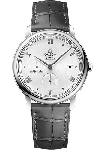 Omega De Ville Stainless Steel 39.5 MM - Grey Leather Strap - Silvery Dial - 424.13.40.21.02.005