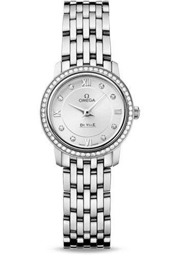 Omega De Ville Stainless Steel 24.4 MM - Stainless Steel Bracelet - Diamond Bezel - Silver Diamond Dial - 424.15.24.60.52.001 nyc watcher nyc watches