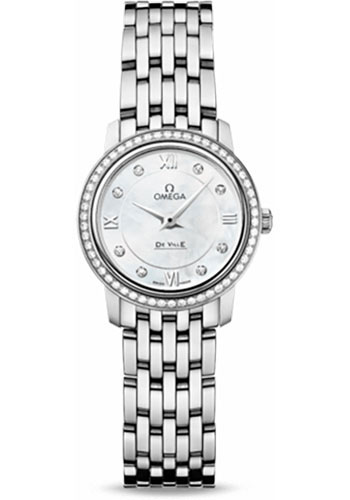 Omega De Ville Stainless Steel 24.4 MM - Stainless Steel Bracelet - Diamond Bezel - White Mother-Of-Pearl Diamond Dial - 424.15.24.60.55.001 nyc watcher nyc watches