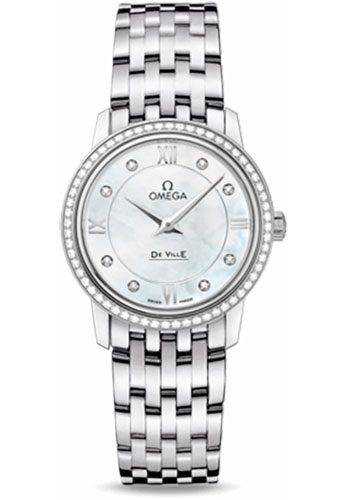 Omega De Ville Stainless Steel 27.5 MM - Stainless Steel Bracelet - Diamond Bezel - White Mother -Of- Pearl Dial - 424.15.27.60.55.001 nyc watcher nyc watches