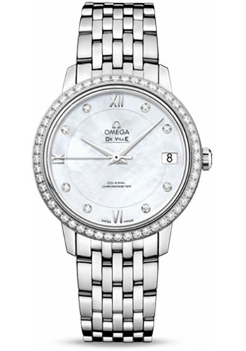 Omega De Ville Stainless Steel 32.7 MM - Stainless Steel Bracelet - Diamond Bezel - White Mother-Of-Pearl Diamond Dial - 424.15.33.20.55.001 nyc watcher nyc watches