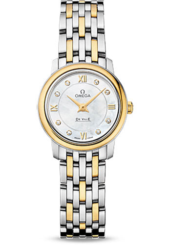 Omega De Ville Stainless Steel and Yellow Gold 24.4 MM - Stainless Steel and Yellow Gold Bracelet - White Mother-Of-Pearl Diamond Dial - 424.20.24.60.55.001 nyc watcher nyc watches