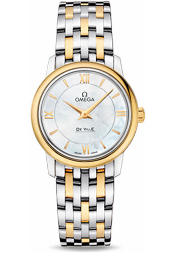 Omega De Ville Stainless Steel and Yellow Gold 27.5 MM - Stainless Steel and Yellow Gold Bracelet - White Mother-Of-Pearl Dial - 424.20.27.60.05.001 nyc watcher nyc watches