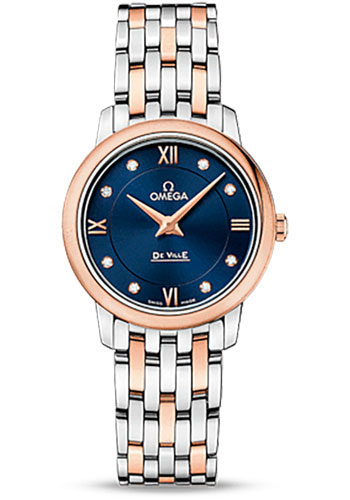 Omega De Ville Stainless Steel and Rose Gold 27.5 MM - Stainless Steel and Rose Gold Bracelet - Blue Diamond Dial -  424.20.27.60.53.001 nyc watcher nyc watches