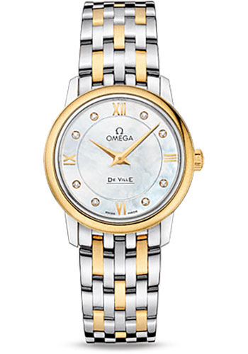 Omega De Ville Stainless Steel and Yellow Gold 27.5 MM - Stainless Steel and Yellow Gold Bracelet - White Mother-Of-Pearl Diamond Dial - 424.20.27.60.55.001 nyc watcher nyc watches