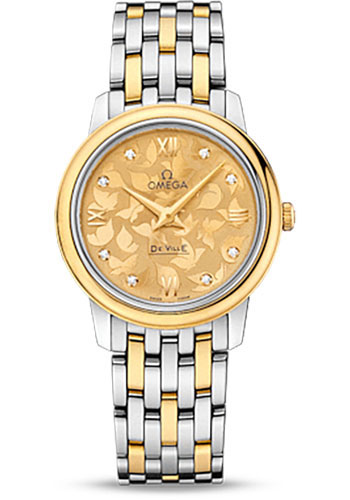 Omega De Ville Stainless Steel and Yellow Gold 27.5 MM - Stainless Steel and Yellow Gold Bracelet - Champagne Diamond Dial - 424.20.27.60.58.002 nyc watcher nyc watches