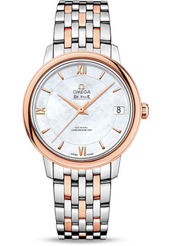 Omega De Ville Stainless Steel and Rose Gold 32.7 MM - Stainless Steel and Rose Gold Bracelet - Mother-Of-Pearl Dial - 424.20.33.20.05.002 nyc watcher nyc watches