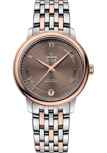 Omega De Ville Stainless Steel and Rose Gold 32.7 MM - Stainless Steel and Rose Gold Bracelet - Brown Dial - 424.20.33.20.13.001 nyc watcher nyc watches