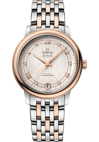 Omega De Ville Stainless Steel and Rose Gold 32.7 MM - Stainless Steel and Rose Gold Bracelet - Ivory Silvery Dial - 424.20.33.20.52.003 nyc watcher nyc watches