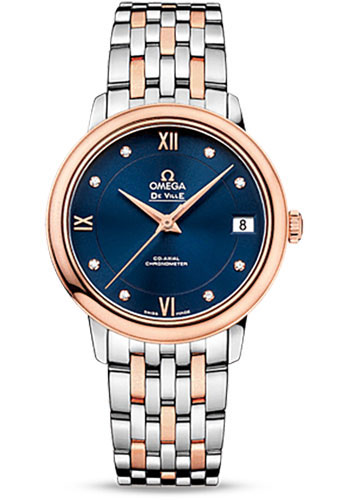 Omega De Ville Stainless Steel and Rose Gold 32.7 MM - Stainless Steel and Rose Gold Bracelet - Blue Diamond Dial - 424.20.33.20.53.001 nyc watcher nyc watches