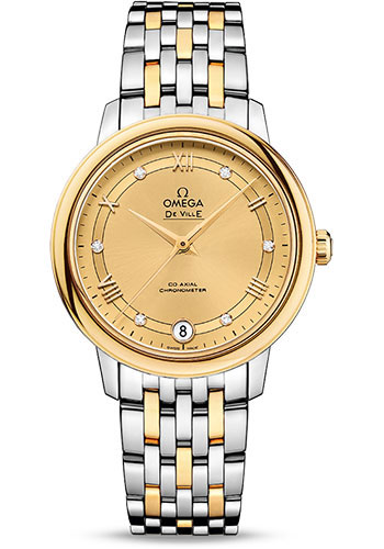 Omega De Ville Stainless Steel and Yellow Gold 32.7 MM - Stainless Steel and Yellow Gold Bracelet - Champagne Diamond Dial - 424.20.33.20.58.002 nyc watcher nyc watches