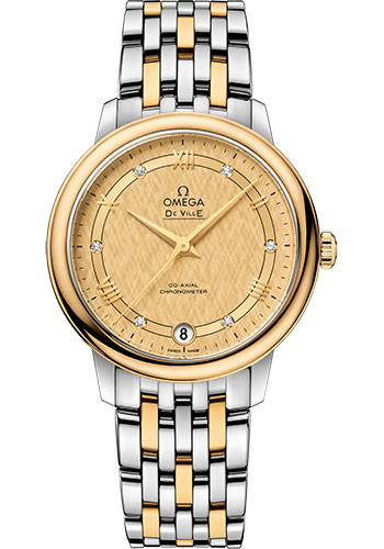 Omega De Ville Stainless Steel and Yellow Gold 32.7 MM - Stainless Steel and Yellow Gold Bracelet - Champagne Dial - 424.20.33.20.58.003 nyc watcher nyc watches