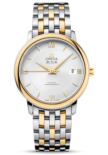 Omega De Ville Stainless Steel and Yellow Gold 36.8 MM - Stainless Steel and Yellow Gold Bracelet - Silver Dial - 424.20.37.20.02.001 nyc watcher nyc watches