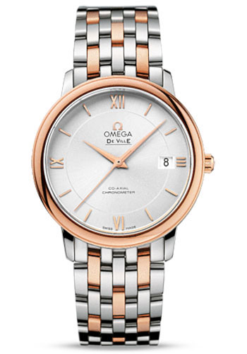 Omega De Ville Stainless Steel and Rose Gold 36.8 MM - Stainless Steel and Rose Gold Bracelet - Silver Dial - 424.20.37.20.02.002 nyc watcher nyc watches