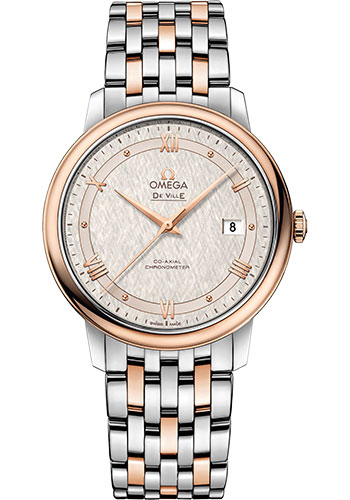 Omega De Ville Rose Gold and Stainless Steel 39.5 MM - Rose Gold and Stainless Steel Bracelet - Ivory Silvery Dial - 424.20.40.20.02.003 nyc watcher nyc watches