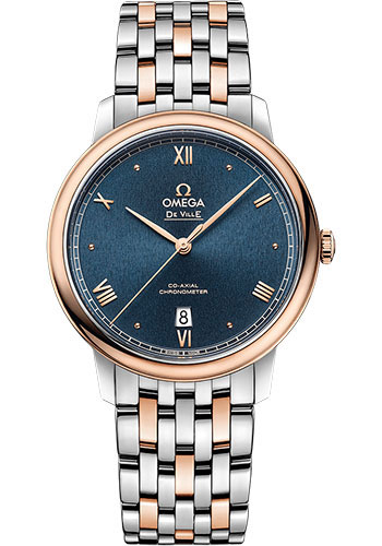 Omega De Ville Rose Gold and Stainless Steel 39.5 MM - Rose Gold and Stainless Steel Bracelet - Blue Dial - 424.20.40.20.03.001 nyc watcher nyc watches