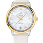 Omega De Ville Yellow Gold 32.7 MM - White Leather Strap - Mother-Of-Pearl Diamond Dial - 424.22.33.20.55.002 nyc watcher nyc watches