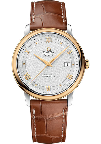 Omega De Ville Yellow Gold and Stainless Steel 39.5 MM - Light Brown Leather Strap - White Silvery Dial - 424.23.40.20.02.001 nyc watcher nyc watches